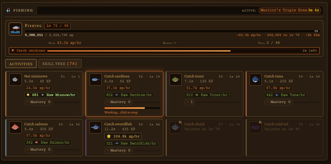 Fishing — one of twelve skills
